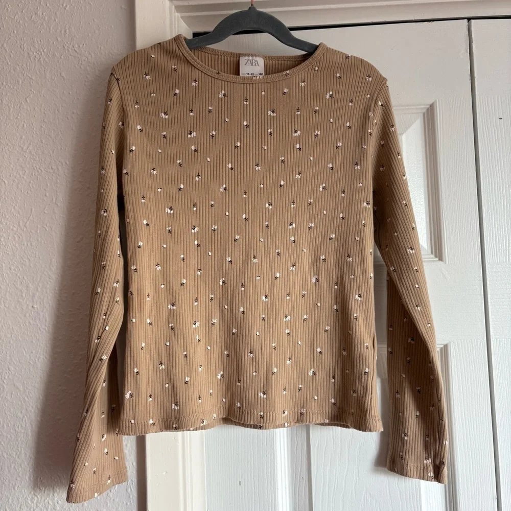 Zara Girls 11-12y floral ribbed long sleeve shirt